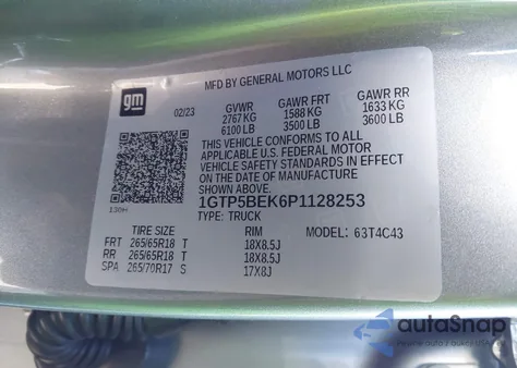 2023 GMC Canyon 2Wd Short Box Elevation from USA, damaged, VIN 1GTP5BEK6P1128253